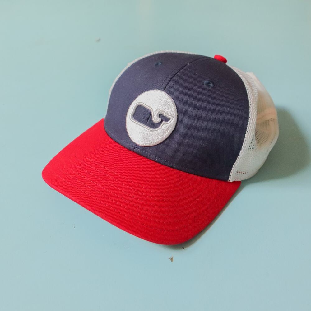 Vineyard Vines Red White Blue Circle Whale Logo Emblem Trucker Hat